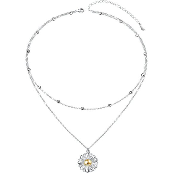 Jewelry - Layered Choker Necklace S925 Sterling Silver Star Full Moon Daisy Flower Pendant